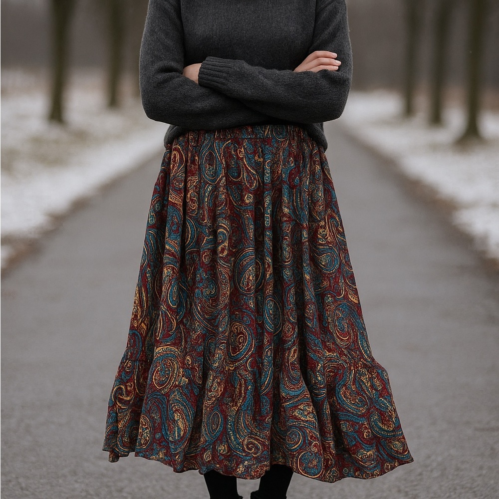 Prairie Fire Sun Valley, Idaho Paisley Print Maxi Skirt One Size Goblincore Boho